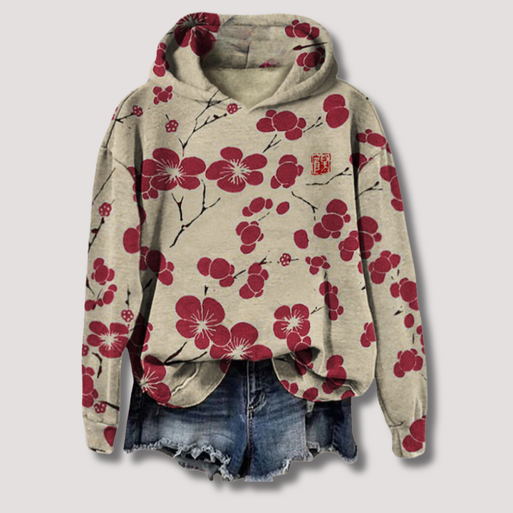 Trendy women's lightweight floral print hoodie sweater, a comfortable long sleeve top for casual wear & layering.