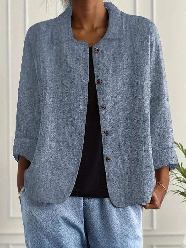 Smart casual ladies' lightweight blazer. Versatile linen jacket with button front for spring style.
