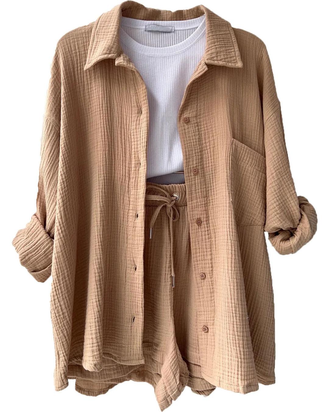 Women's lightweight lounge outfit: top & relaxed shorts, a must-have for summer casual comfort.