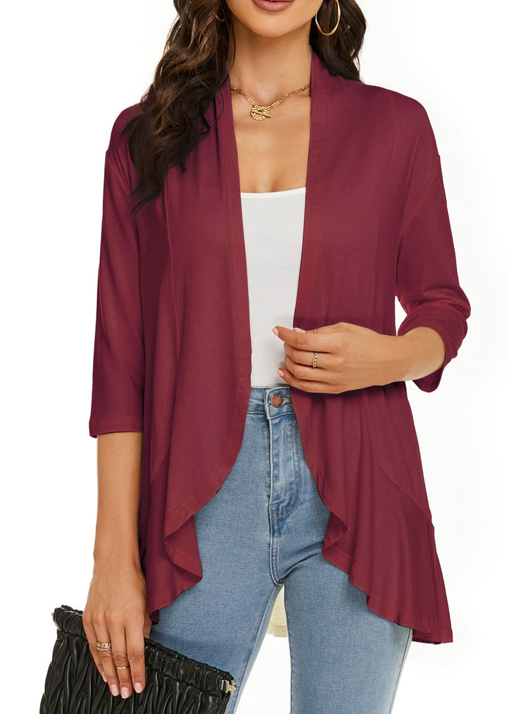 Beige women's lightweight open-front cardigan, perfect for chic, casual layering and effortless everyday style.