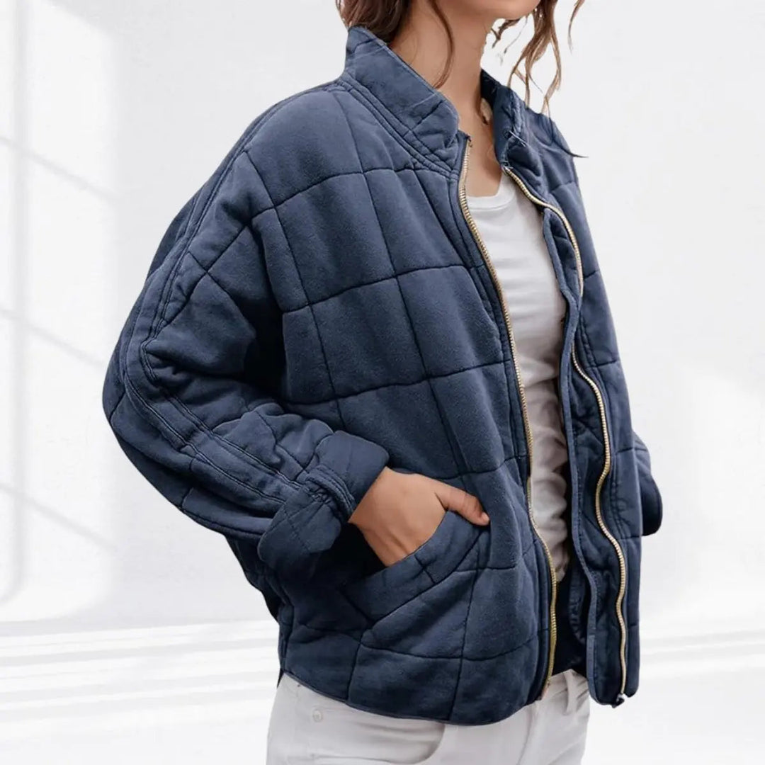Warm & comfortable women's padded quilted jacket. Lightweight, zip-up, with a stylish stand collar for fall.