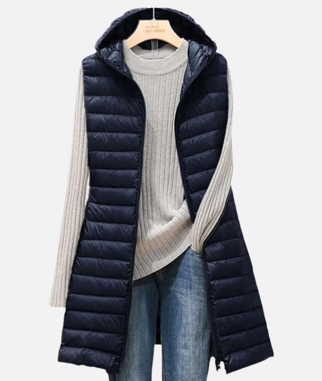Women's lightweight quilted long jacket, stylish outerwear for fall & winter fashion.