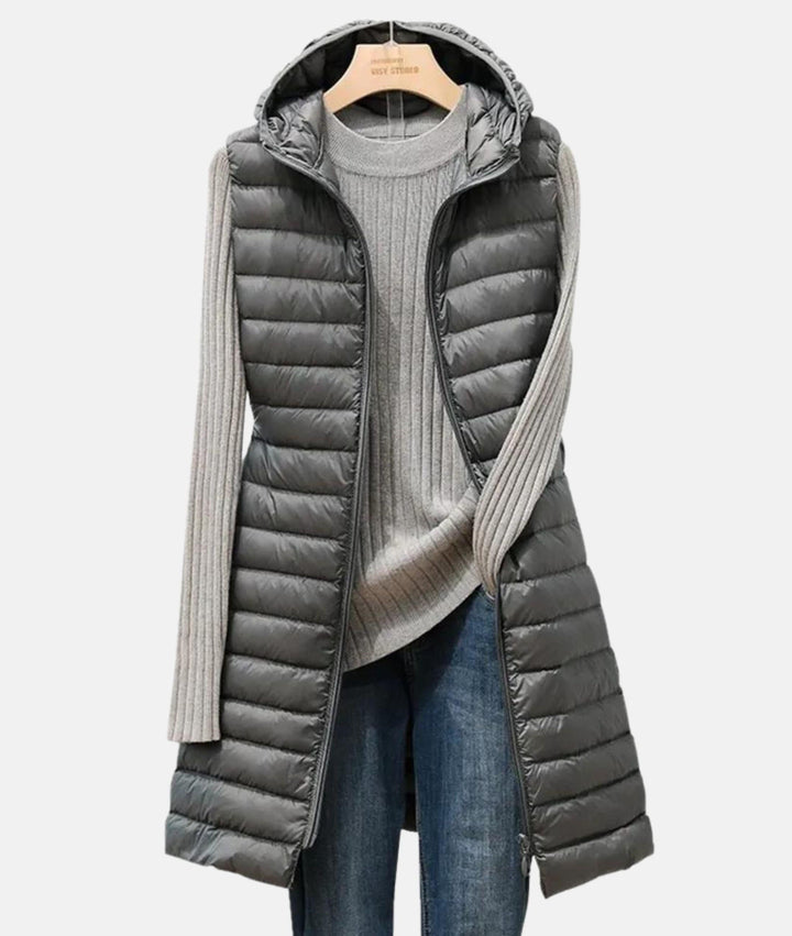 Stylish women's quilted long jacket, lightweight design, ideal fall & winter coat and outerwear.