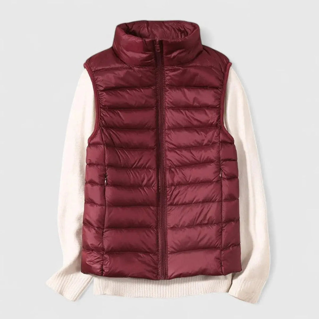 Versatile women's lightweight puffer vest. A casual style outerwear, great for layering in cooler weather.