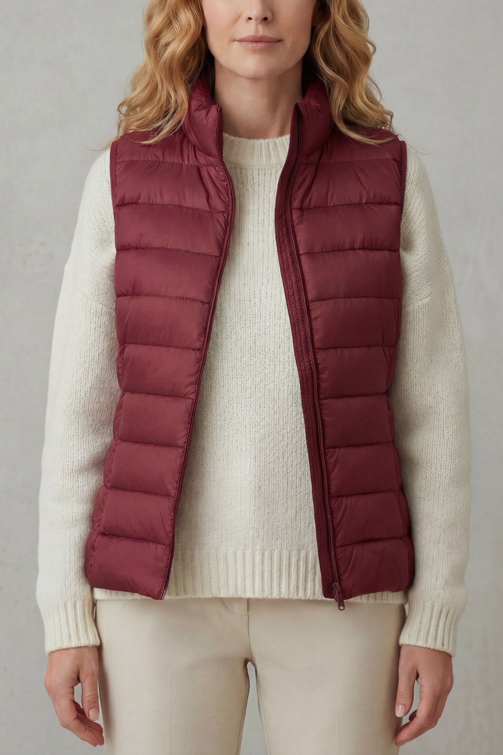 Women's comfortable quilted vest, a versatile sleeveless jacket for daily use.