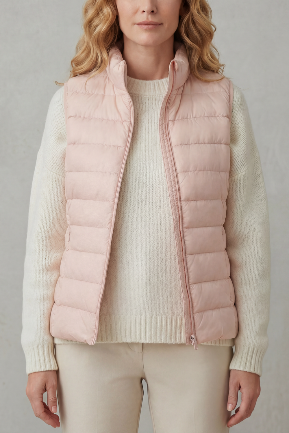 Stylish women's quilted layering vest, a versatile addition to any wardrobe.