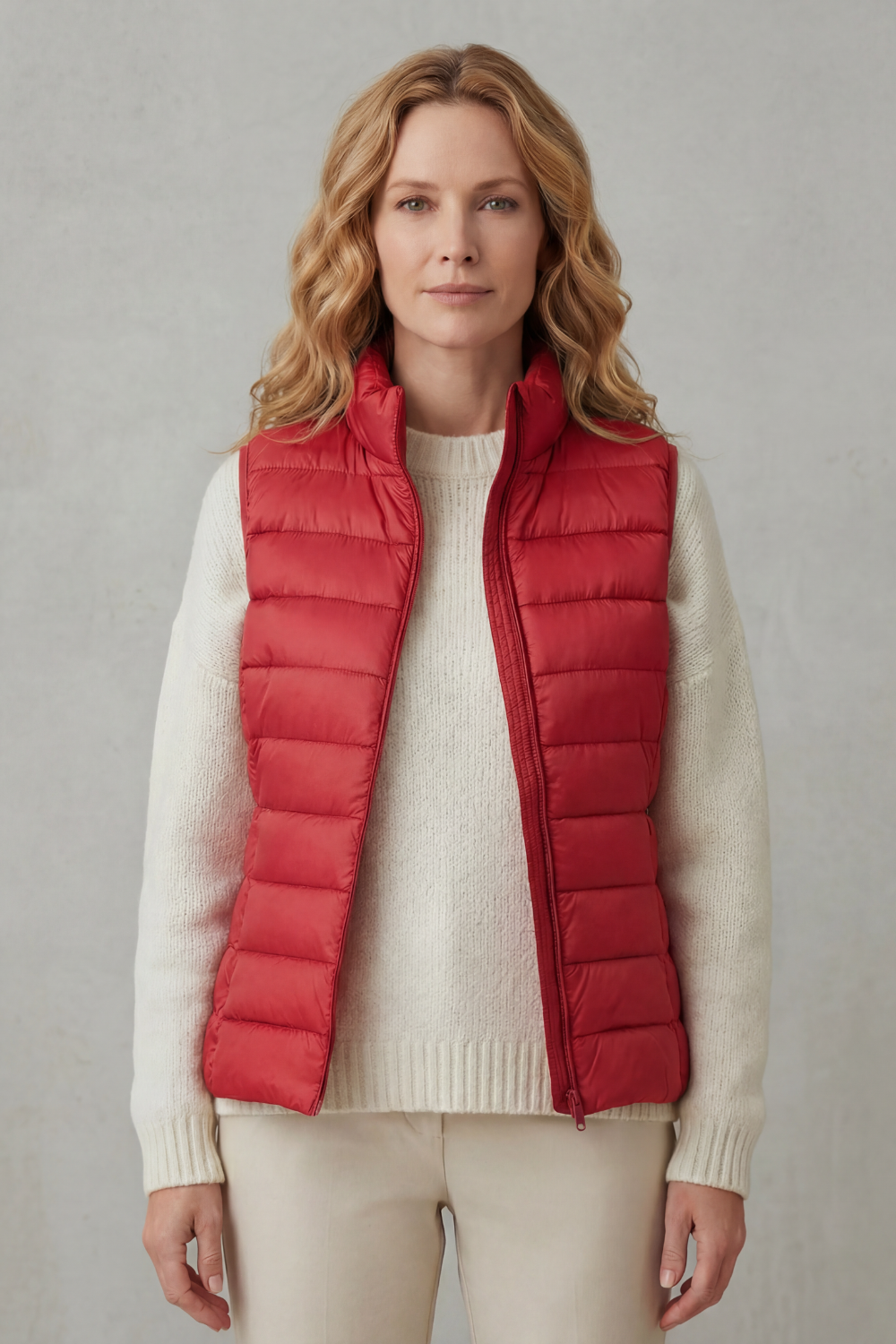 Chic women's lightweight quilted vest, perfect for spring & fall fashion.
