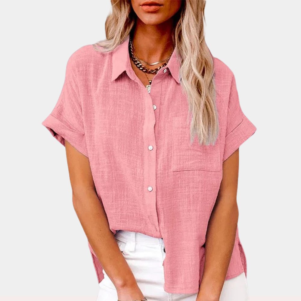 Women's lightweight short-sleeve button-front shirt for casual summer wear.