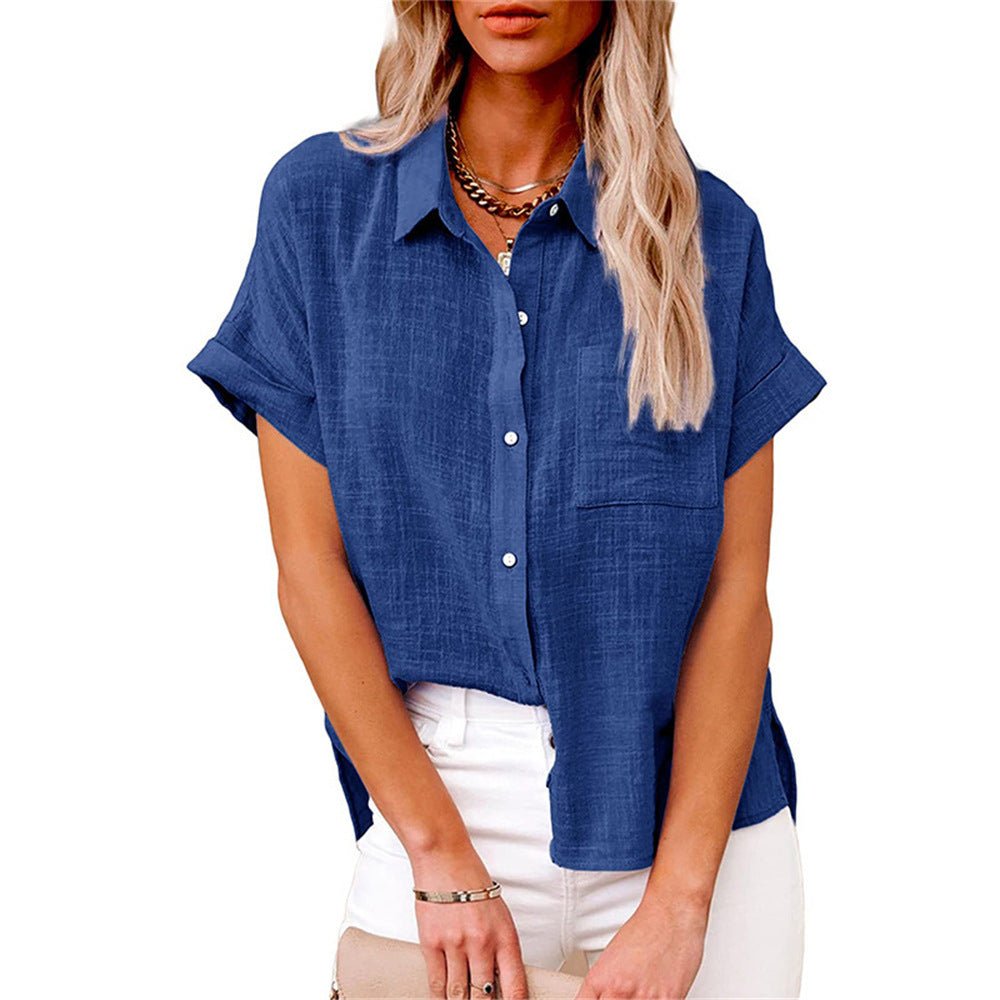 Versatile women's lightweight blouse with button front, ideal for everyday and travel.