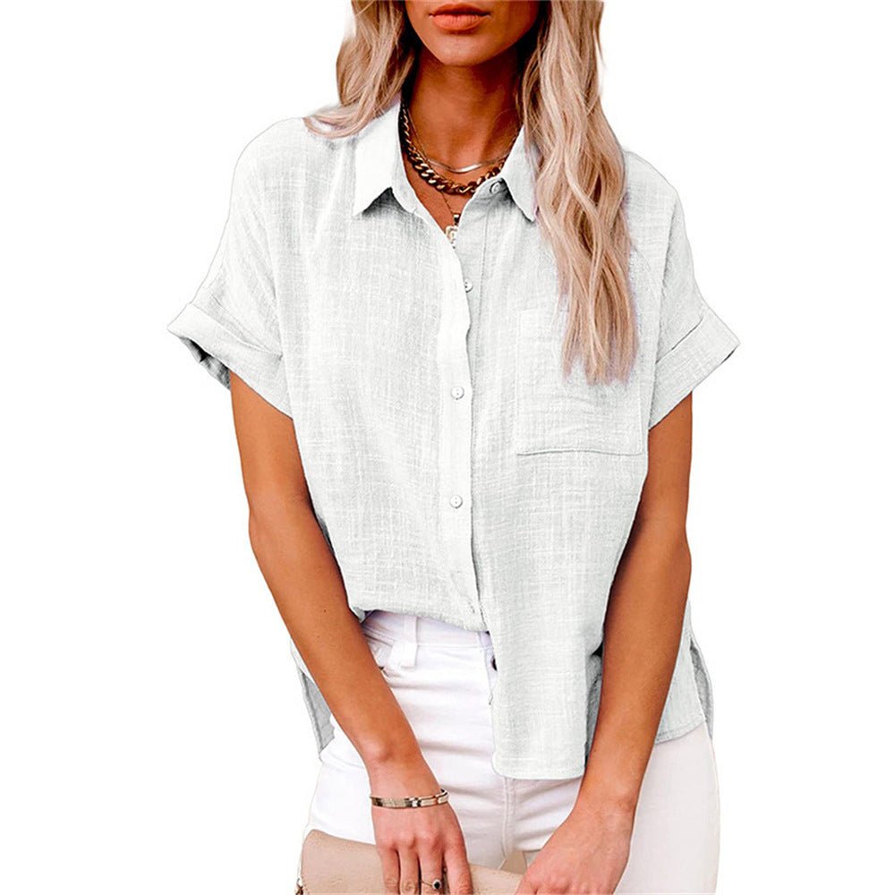 Women's short sleeve button shirt, soft fabric & relaxed fit for ultimate comfort.