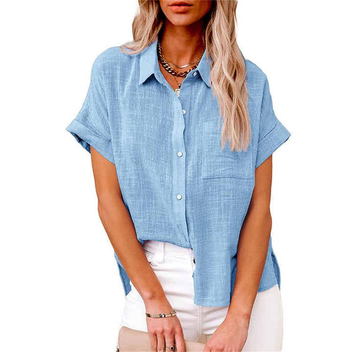 Easy-care women's lightweight blouse, short-sleeve design, perfect for warm weather.