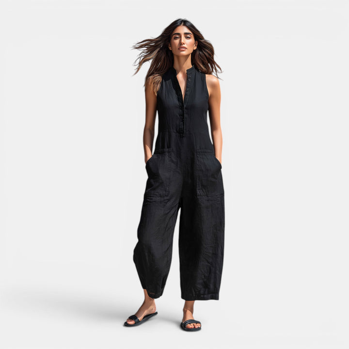 Women's lightweight sleeveless playsuit, comfortable for summer casual wear and vacations.