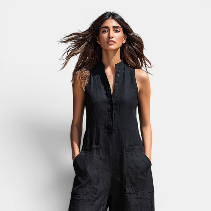 White sleeveless summer playsuit for women, comfortable wide-leg jumpsuit for relaxed fit.