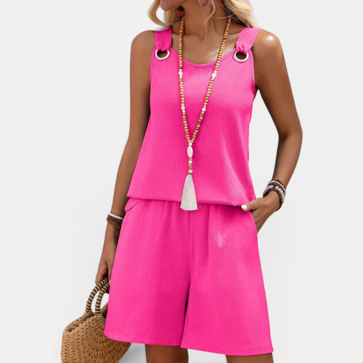 Women's lightweight two-piece resort set, perfect for summer vacations & casual outings.
