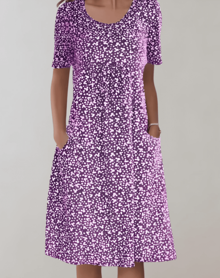 Comfortable women's lightweight V-neck summer dress, designed for ultimate ease and flowy elegance in warm weather.