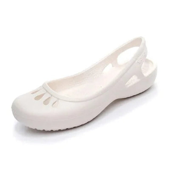White women's cut-out slingback sandals, waterproof and lightweight for elegant summer casual wear.