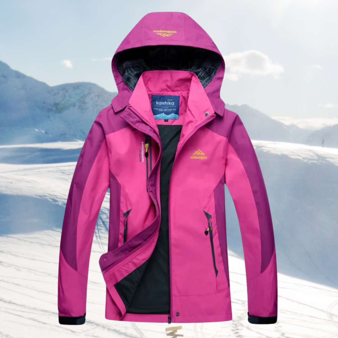 Hooded women's rain jacket, perfect for all-weather outdoor adventures & active lifestyles.