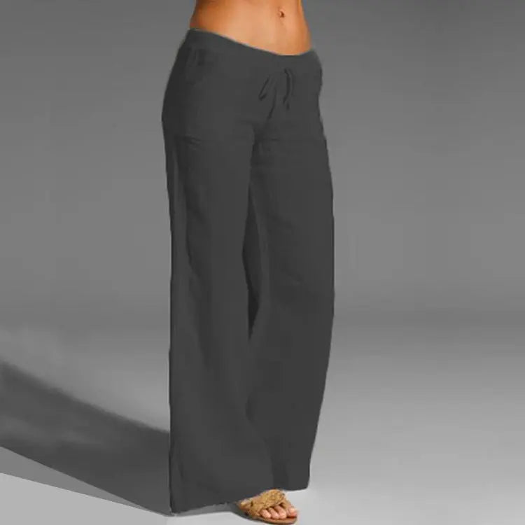 Stylish women's breathable linen trousers, ideal for warm-weather casual outfits.