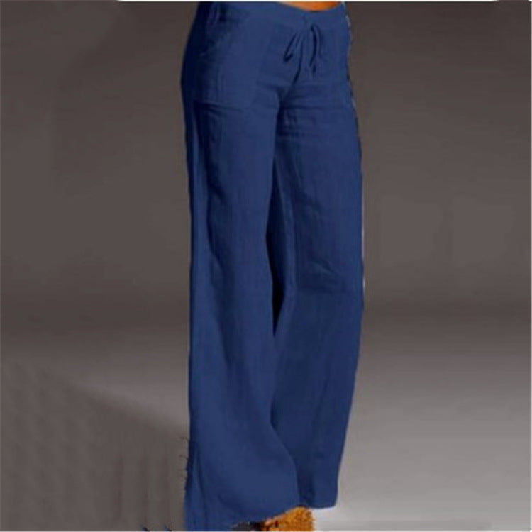 Comfortable women's summer linen pants, loose fit, great for travel & everyday casual.