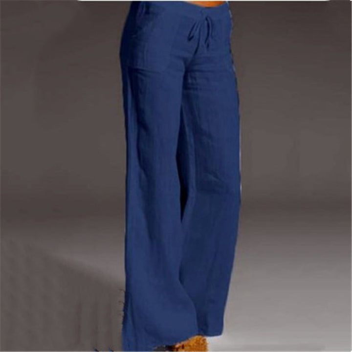 Comfortable women's summer linen pants, loose fit, great for travel & everyday casual.