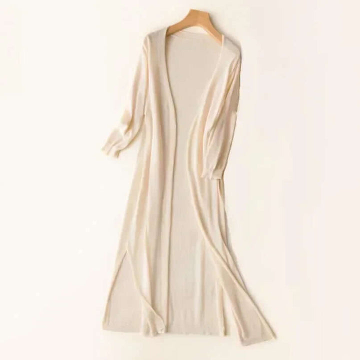Warm women's long cardigan sweater, a cozy essential for fall fashion and everyday comfort.