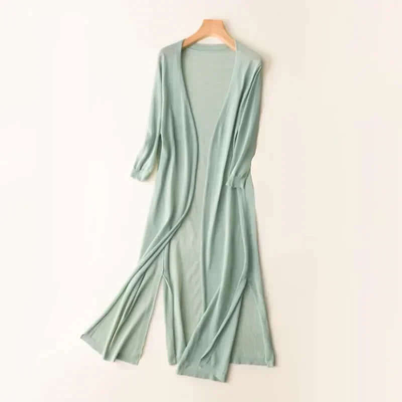 Classic women's long cardigan sweater, a stylish and versatile knit for fall outfits.