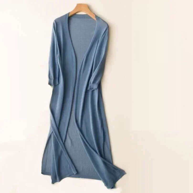 Women's long open front knit cardigan sweater, ideal for versatile and cozy fall fashion layering.