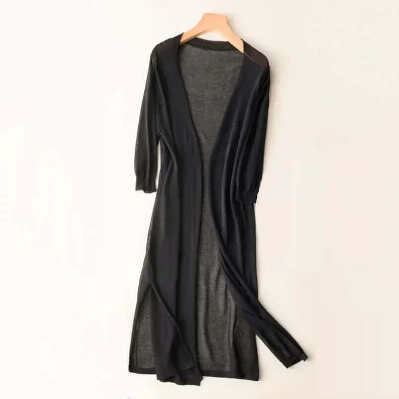 Elegant long open front cardigan sweater for women, a versatile piece for fall layering.