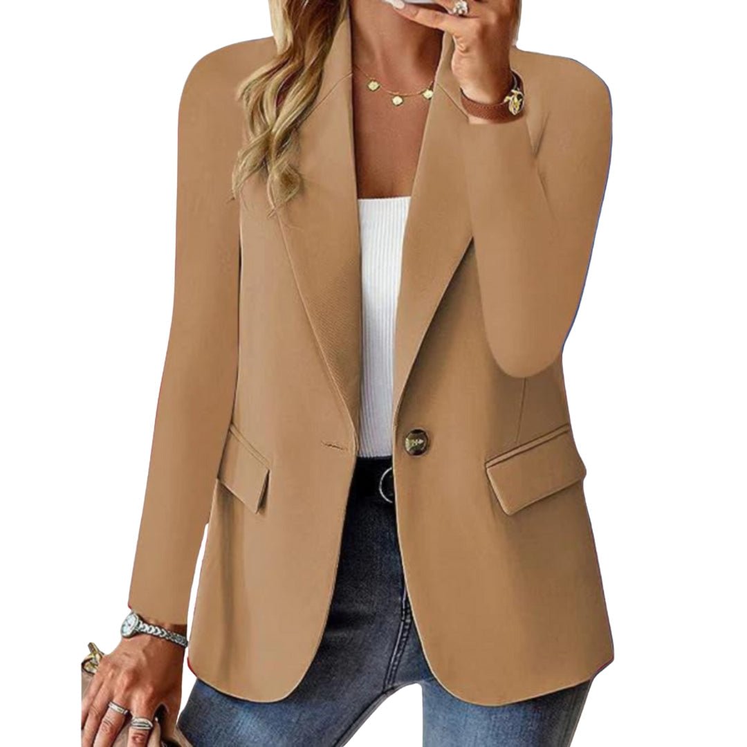 Chic women's casual blazer featuring flap pockets & long sleeves. Ideal for office fashion & versatile everyday style.