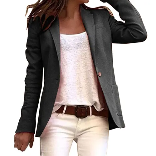 Women's long sleeve casual work blazer in tailored fit. Perfect for office fashion & smart professional wear.