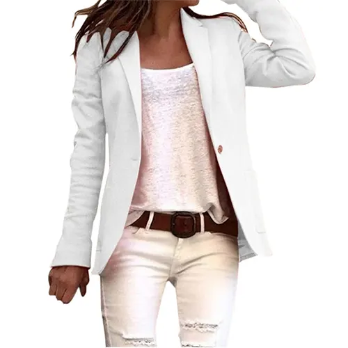 Women's long sleeve smart casual work blazer. Tailored jacket for professional office fashion & versatile everyday wear.