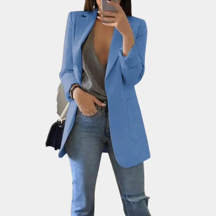 Timeless women's long slim fit blazer, new in modern tailoring for elegant professional & versatile style.