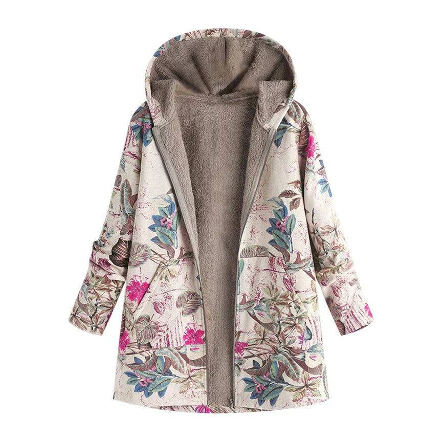 Women's long spring jacket, hooded, lightweight, with deep pockets. Ideal casual transitional outerwear.