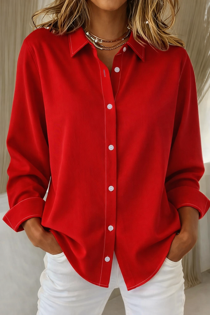 Chic women's oversized fit button blouse, a stylish fashion top for versatile casual summer outfits.