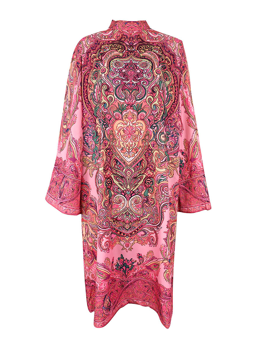 Women's autumn midi dress, loose fit with long sleeves and mock neck.
