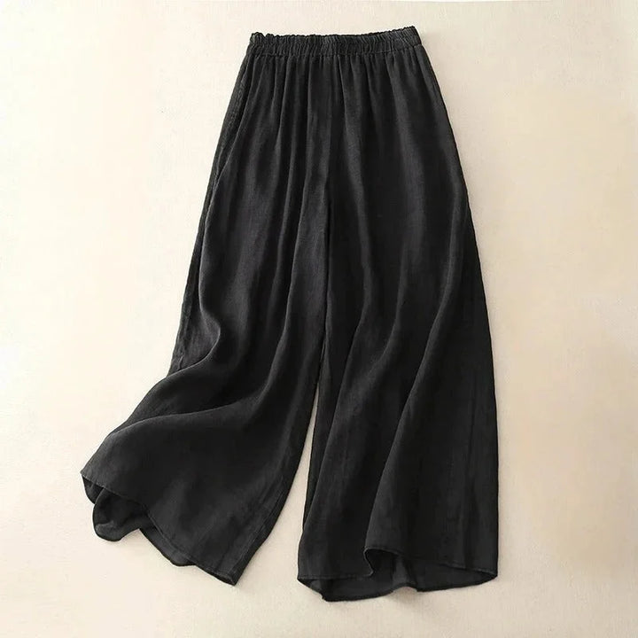 Stylish women's wide-leg cropped pants, loose fit & ruched elastic waistband for all-day comfort and summer style.