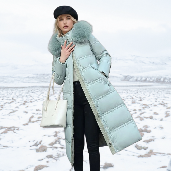 Premium women's Lucia parka jacket, designer outerwear with a cozy faux fur hood, maximum warmth.