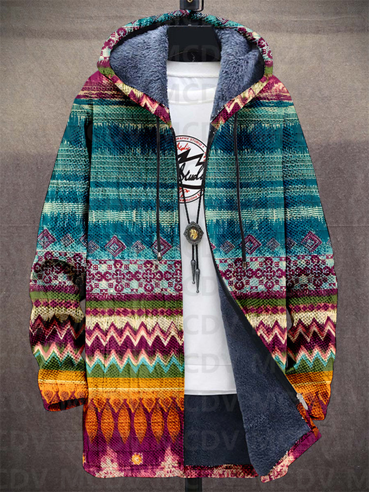 Women's luxury art-inspired open-front cardigan. Chic, versatile long sleeve fashion statement piece.