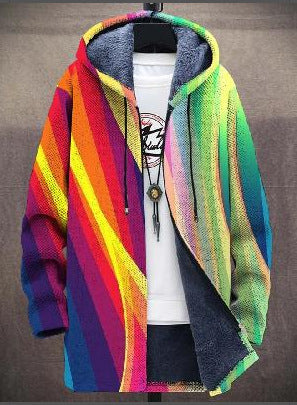 Stylish women's art-inspired zip-up cardigan, a versatile luxury knitwear piece. Elegant top with a unique statement print.