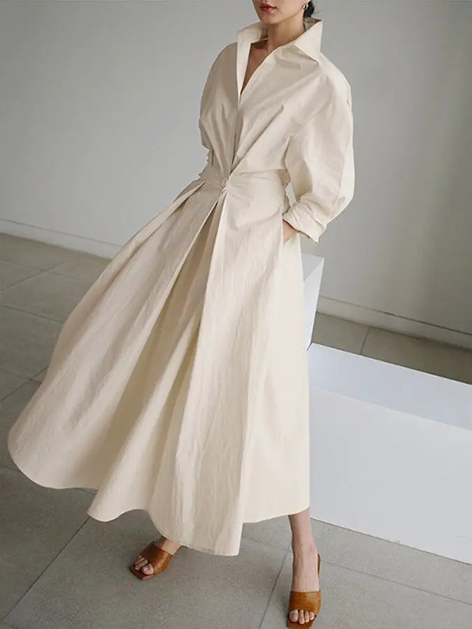 Stylish women's wrap maxi shirt dress, long sleeve, comfortable & elegant for day or evening wear.