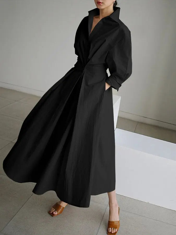 Comfortable women's long sleeve maxi shirt dress with wrap belt, offering a stylish and flattering look.
