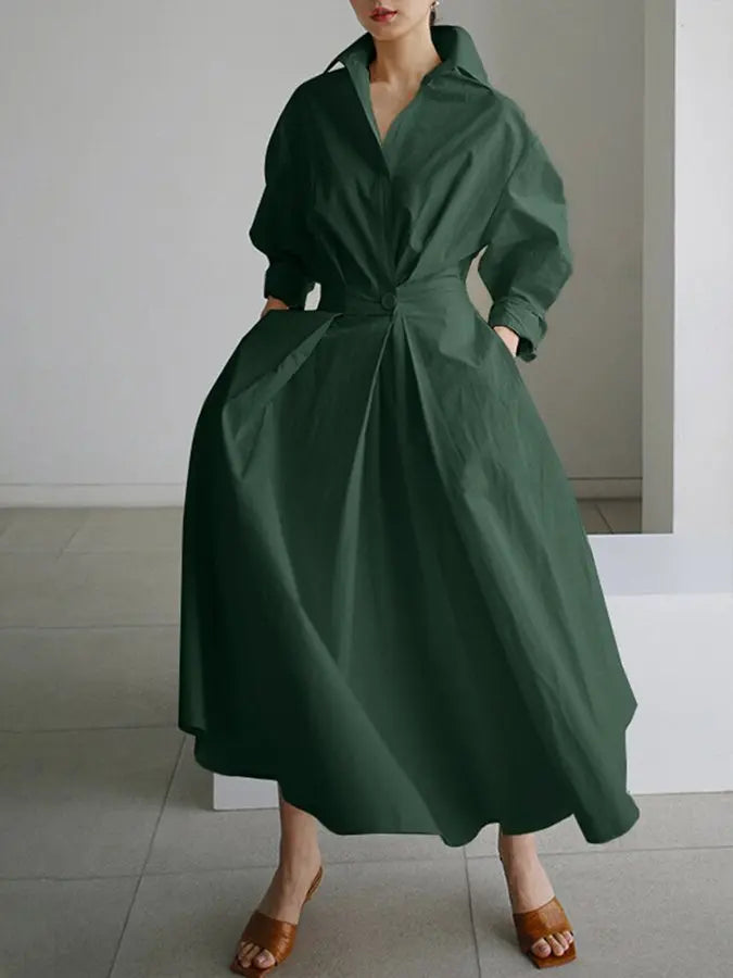 Versatile women's long sleeve maxi shirt dress with wrap belt, perfect for elegant or casual wear.
