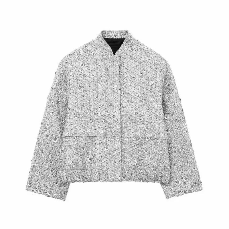 Tailored metallic women's jacket, elegant and lightweight. Ideal for chic mid-season fashion in spring or autumn.