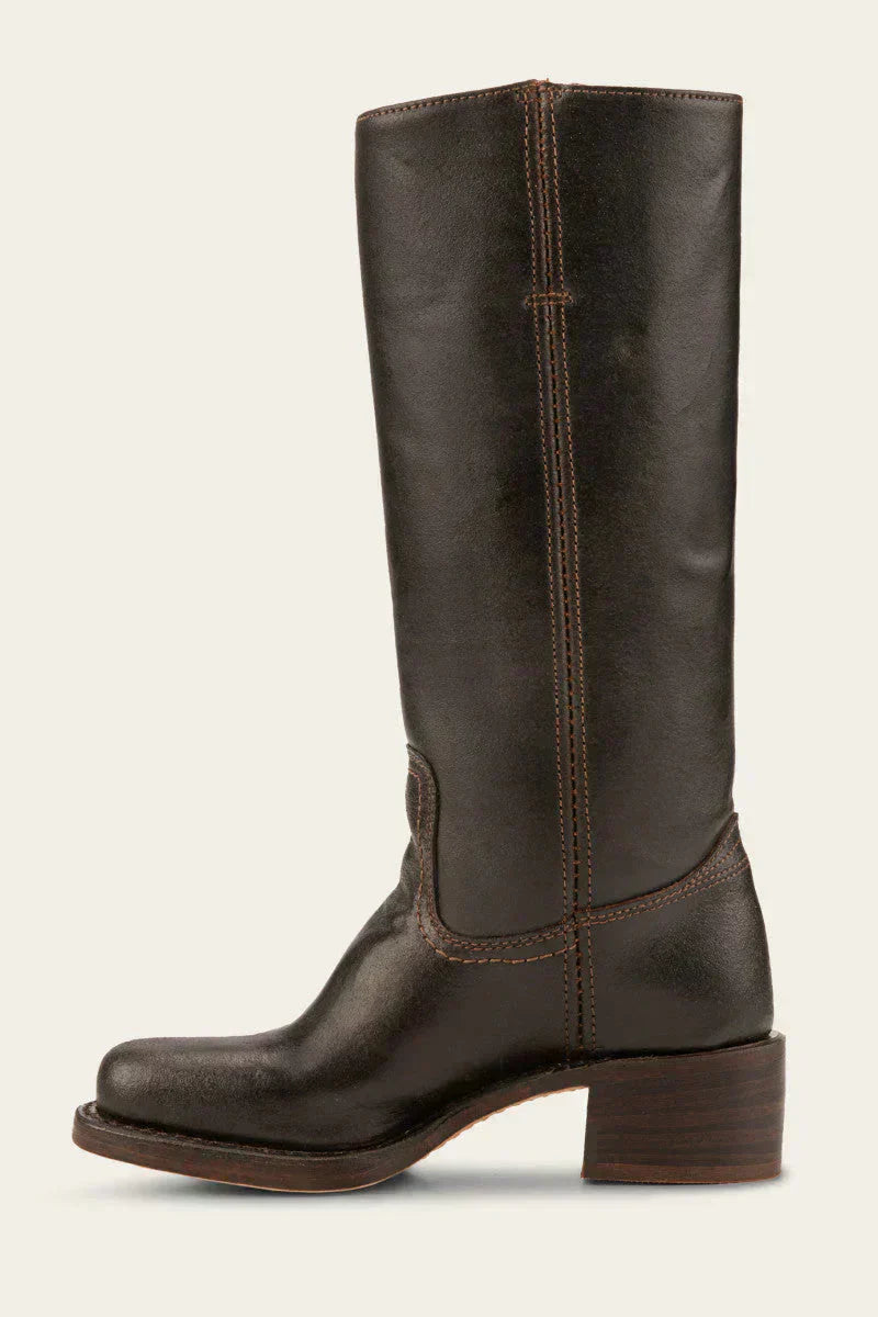 Women's casual khaki mid-calf boots with a fashionable block heel & closed toe.