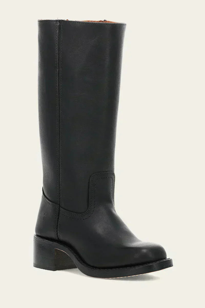 Elegant brown mid-calf boots for women, with a comfortable block heel and classic closed toe.