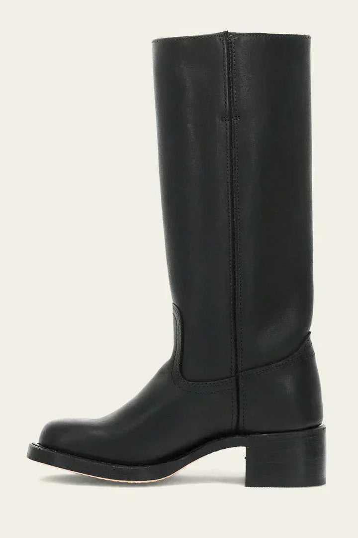 Dark brown mid-calf boots, women's, featuring a closed toe & stable block heel for winter.