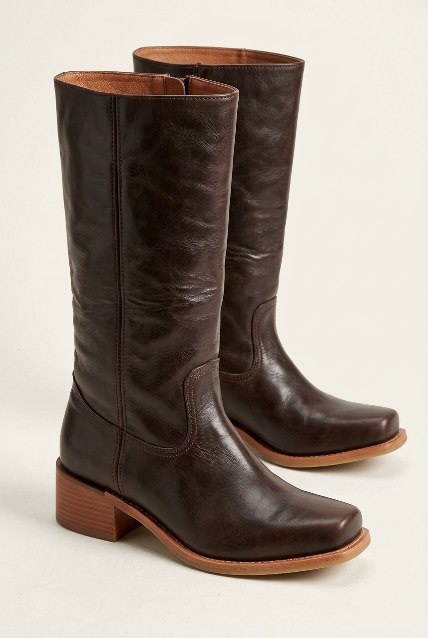 Classic women's black mid-calf boots with a block heel and closed toe, suitable for any season.
