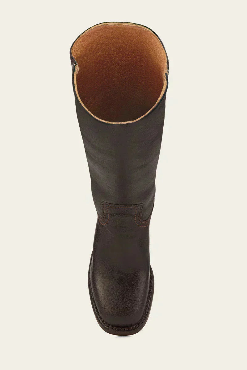 Women's brown mid-calf fashion boots, featuring a comfortable block heel & closed toe design.