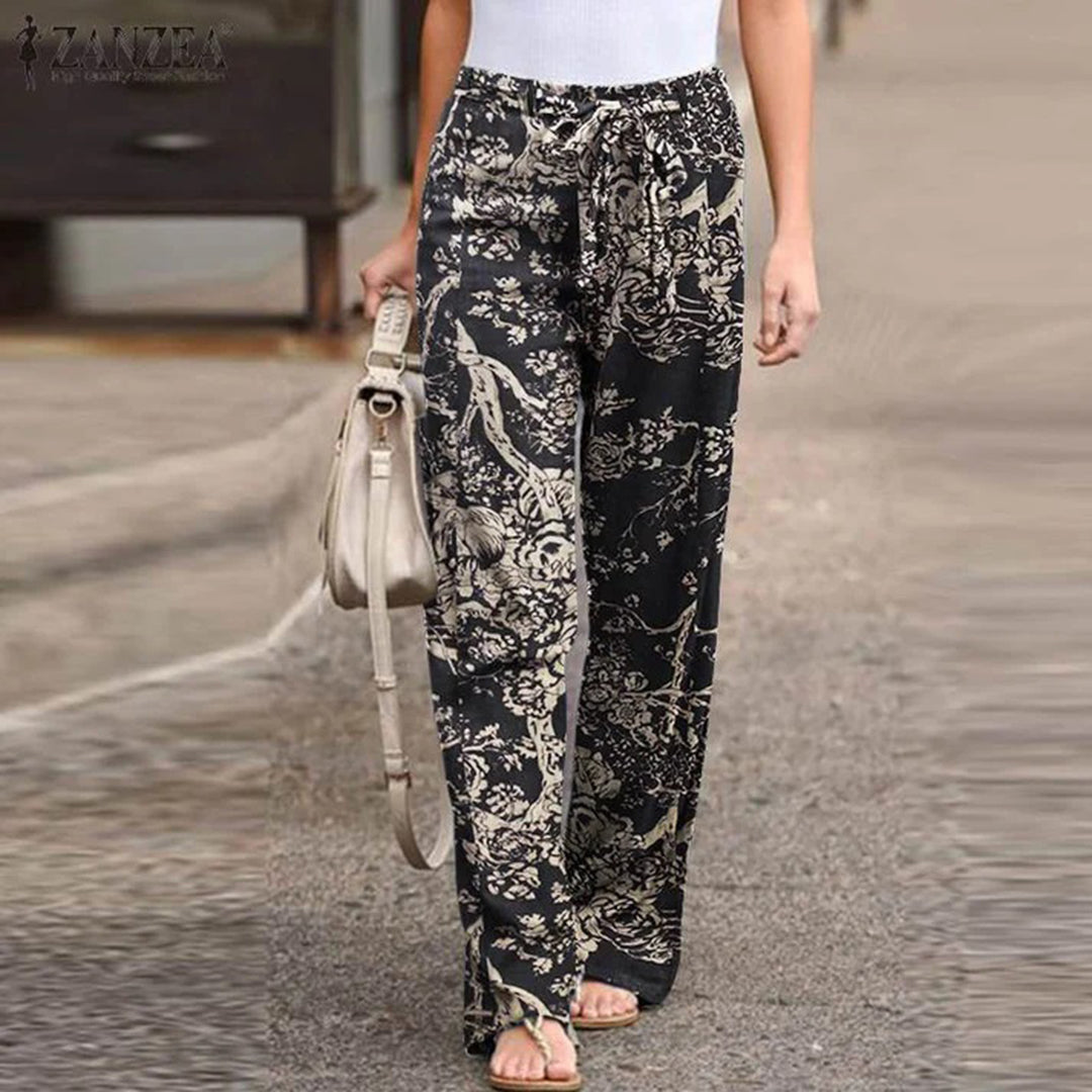 Comfortable women's mid-waist casual pants with a relaxed fit, ideal for versatile everyday style.