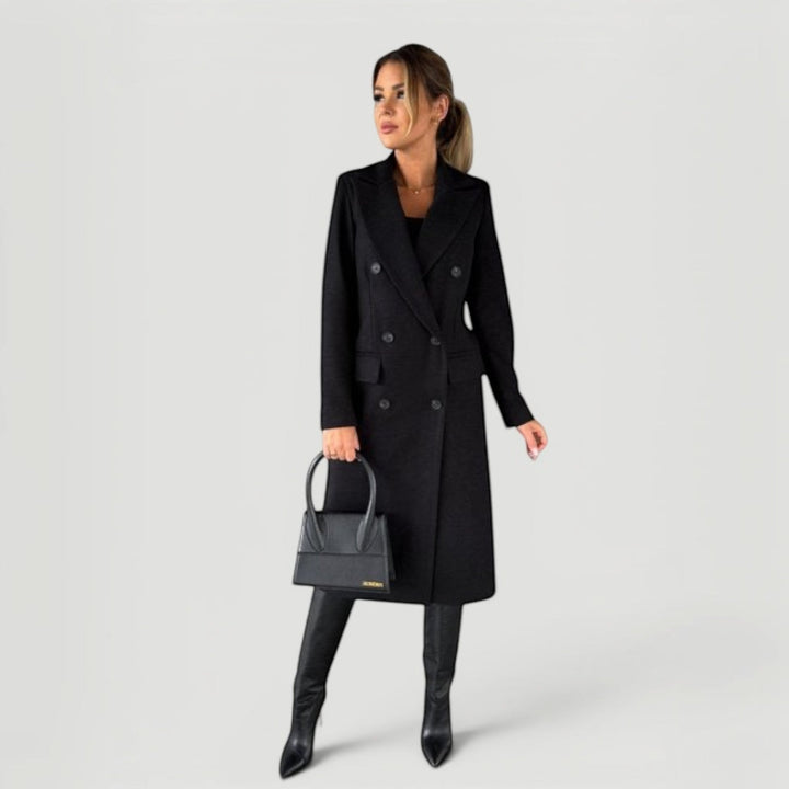 Chic women's double-breasted long-sleeve jacket, versatile for fall & winter style.